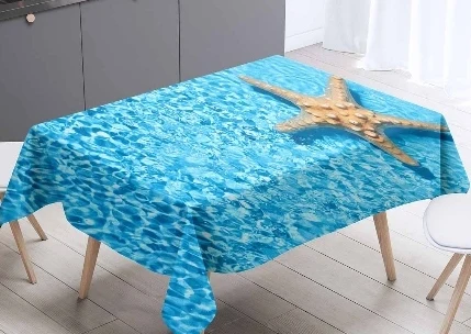 Pattern-6 Еще синий воздушное пространство море в виде ракушек, морских звезд 3d скатерть моющиеся пыле Сгущает хлопок прямоугольный квадратный скатерти - Цвет: Pattern-6