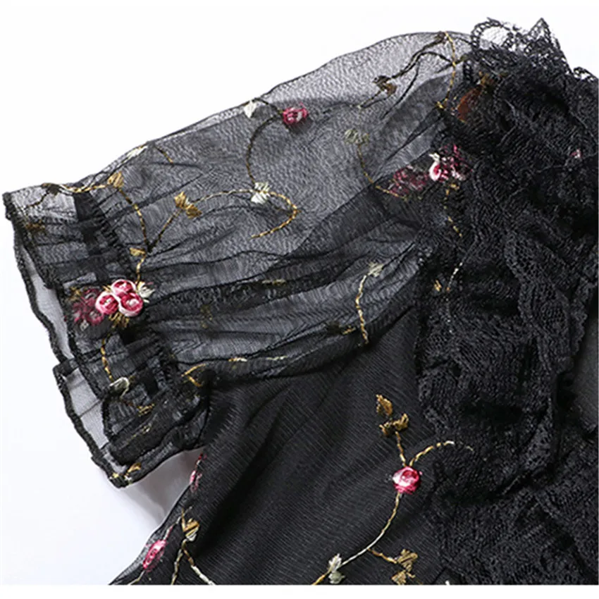 Женская кружевная блузка, милая сетчатая рубашка с цветочной вышивкой, с короткими рукавами, базовые Топы на лето, WZ318 от AliExpress WW