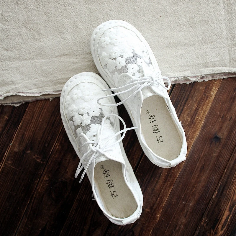 Белые туфли в стиле ретро дышащая обувь рыбацком с кружевом и сеткой новые модные