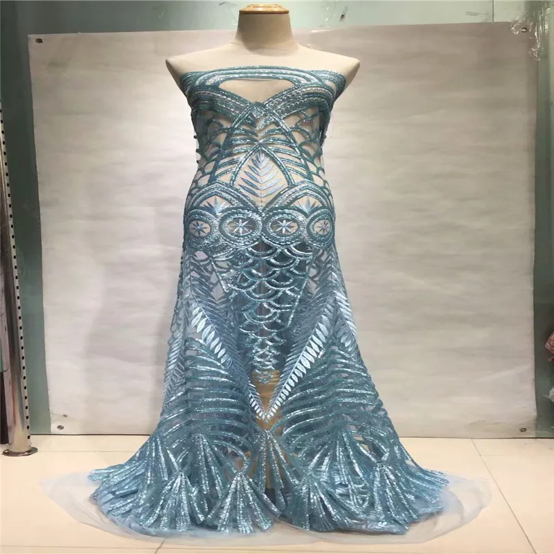 Зеленое Тюлевое кружево с пайетками ткань 2018 новый дизайн вечернее платье чистая