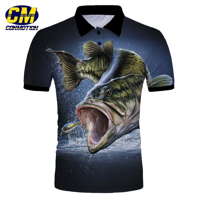 Крутая 3D рубашка поло с принтом рыбы Азиатский размер|Поло| |