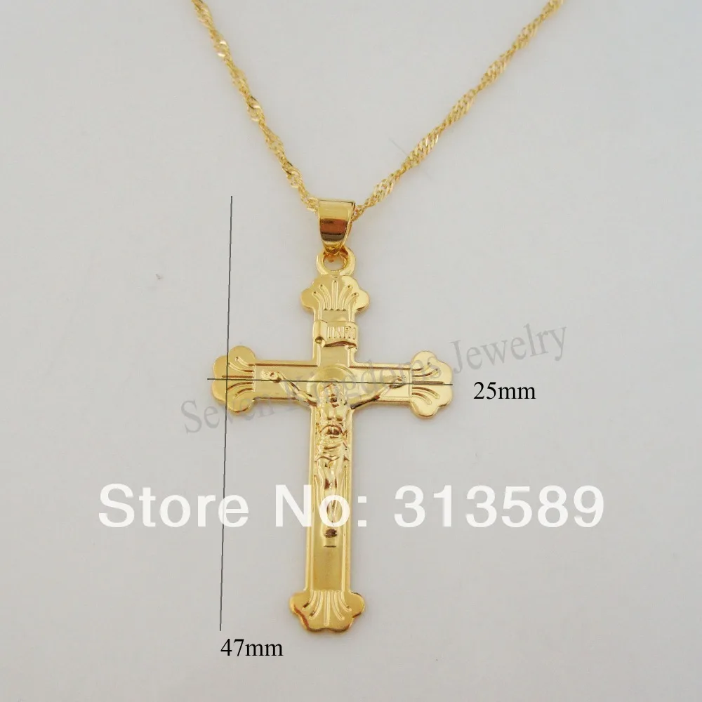 Подвеска Foromance/GREAT YELLOW GOLD OVERLAY 18 дюймов колье с волной воды и Иисусом крест Бог