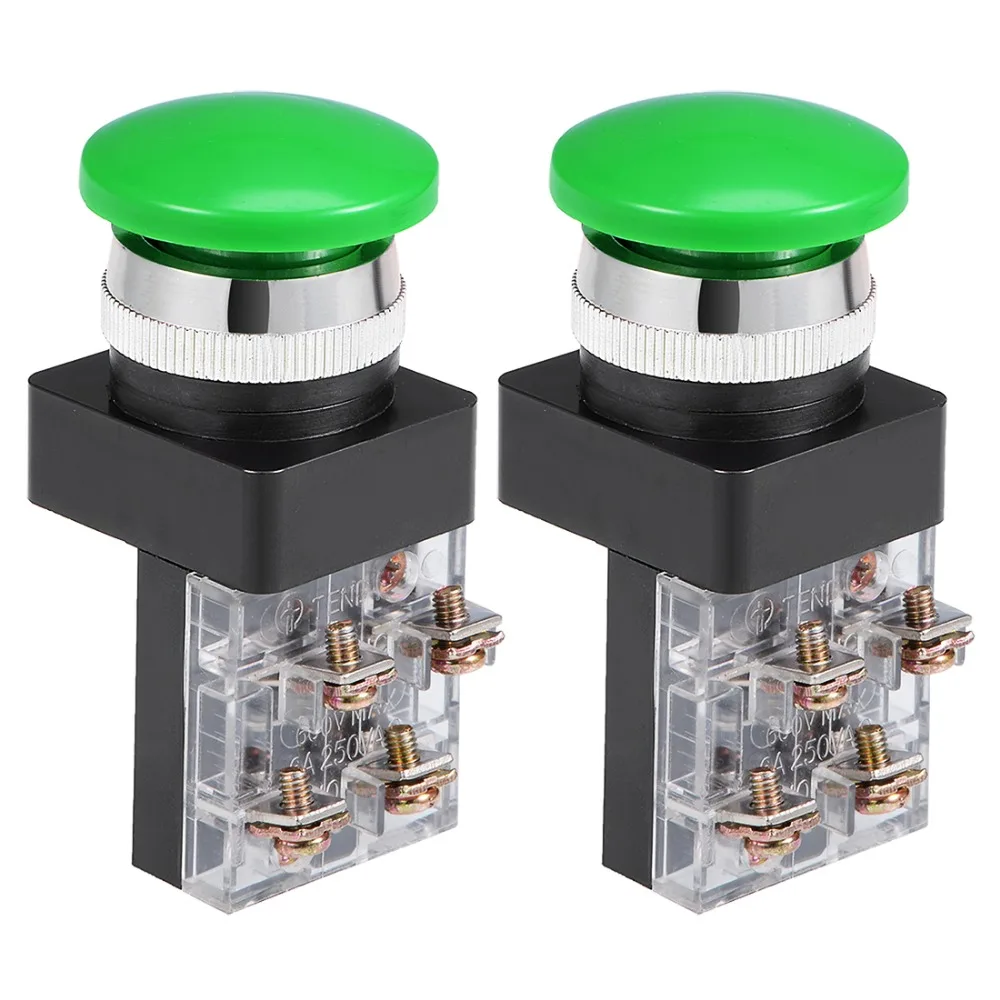 

UXCELL 2Pcs Switches 25mm Mounting Hole Momentary Push Button Switch For Control Of Electromagnetic Starter Contactor Green DPST