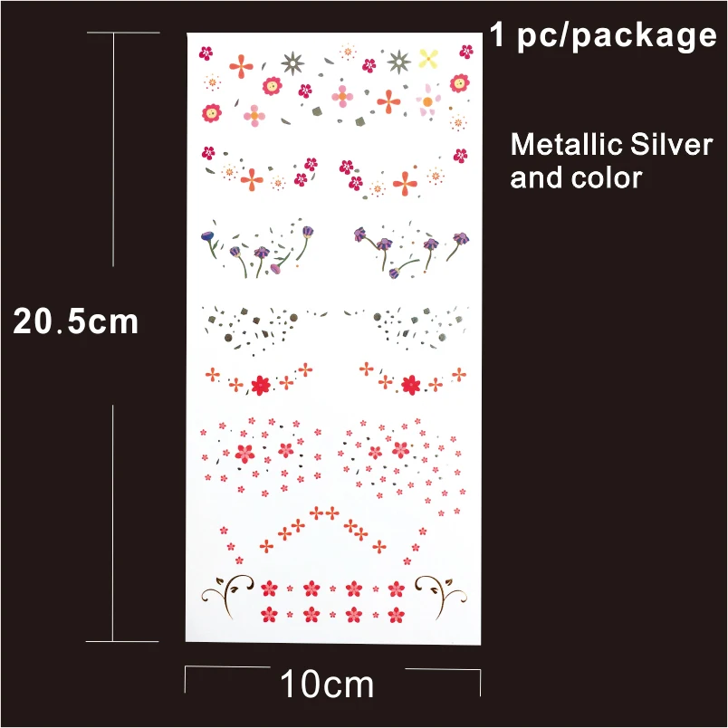 FT1806 Metallic Silver with Colored Flower Freckles Face Tattoo Sticker for Body Makeup inpsired