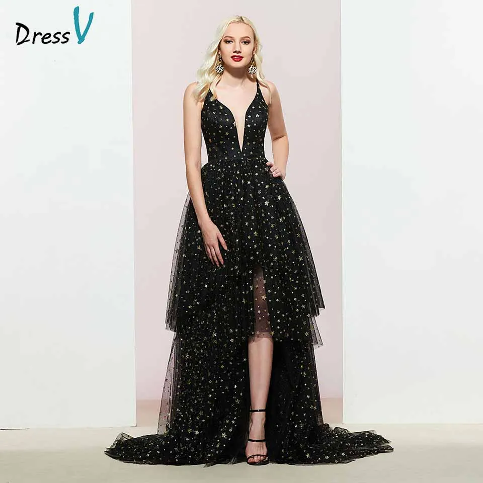 

Dressv black v neck evening dress a line elegant sleeveless floor-length tiered wedding party formal dress evening dresses