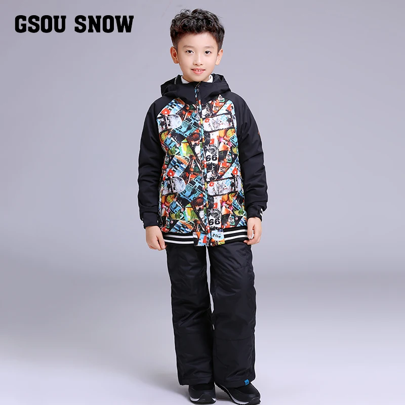 2019 GSOU SNOW Kids Ski Suit Boys Skiing Snowboard Jacket Pant Windproof Waterproof Outdoor Sport Wear Super Warm Clothing | Спорт и