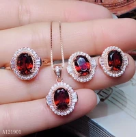 kjjeaxcmy boutique jewelry 925 silver inlaid natural garnet jewelry ladys necklace ring earrings suspension triple set support
