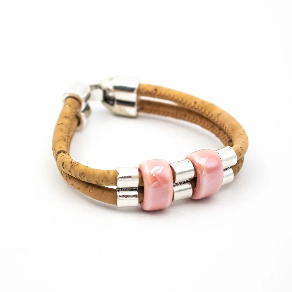 Natural Cork red porcelain beads set women original jewelry Handmade eco materials woode SET-072-B | Украшения и аксессуары