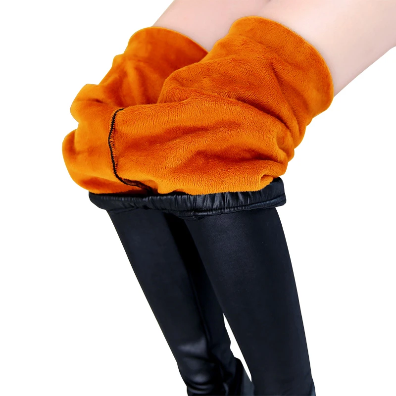 2018 женские брюки-карандаш с высокой талией, Зимние флисовые бархатные теплые брюки, женские брюки из искусственной кожи, плотные брюки-кара... от AliExpress WW