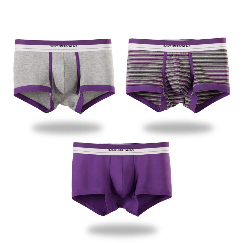 grey-stripes-purple 52025 Мужские трусы боксеры набор 3-4 шт./упак. Комфортные дышащие мягкие Трусы мужские Хлопок Модал Удобное мягкое нижнее белье Трусы-боксеры Транки Мужские шорты Бельё из хлопка calzoncillos hombre sexi - Цвет: grey-stripes-purple