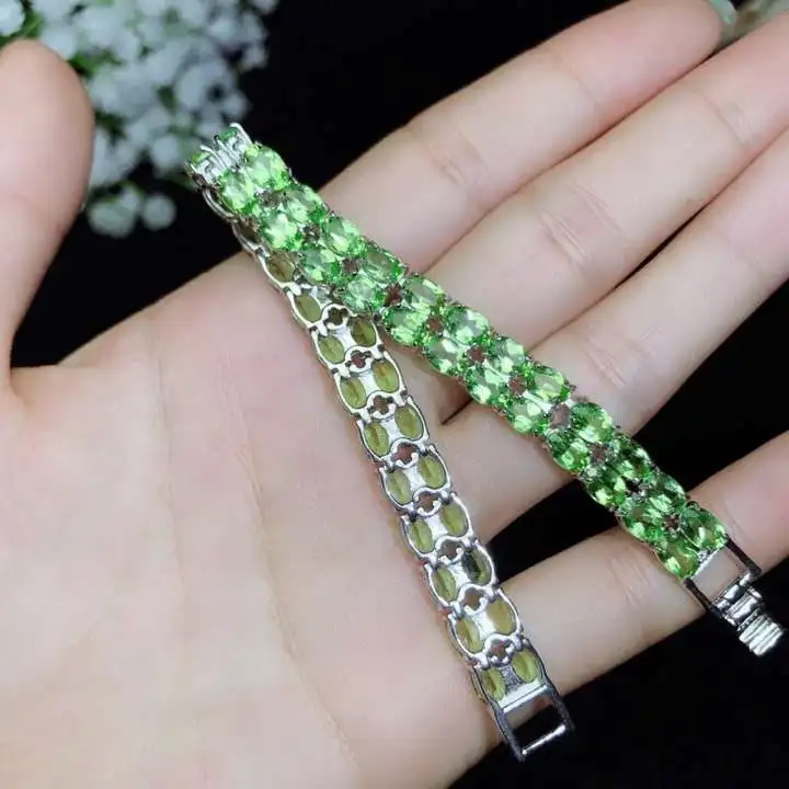 

KJJEAXCMY boutique jewelry 925 pure silver inlaid natural olivine Bracelet support detection