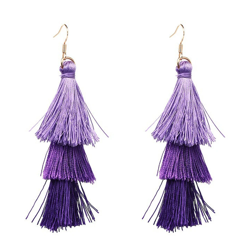 Дамы Boho слоистые ombre Ленточки бахрома мотаться Hook Серьги партия подарок