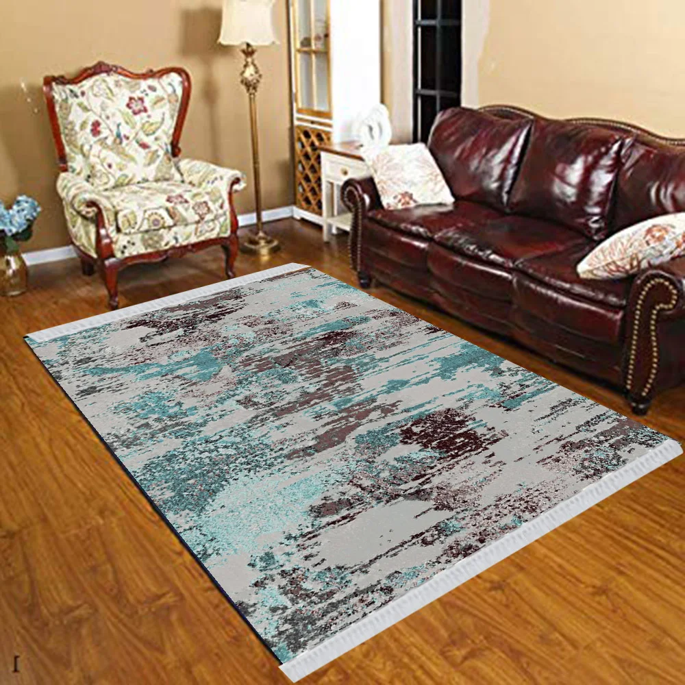 

Else Blue Black Gray Abstract Watercolor Vintage 3d Print Anti Slip Kilim Washable Decorative Kilim Tassel Rug Bohemian Carpet
