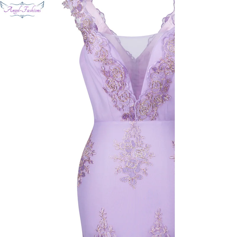 Angel-Fashion женское кружевное платье с v-образным вырезом и вышивкой, длинное платье русалки для выпускного вечера, светильник лавандового, небесно-голубого цвета 310