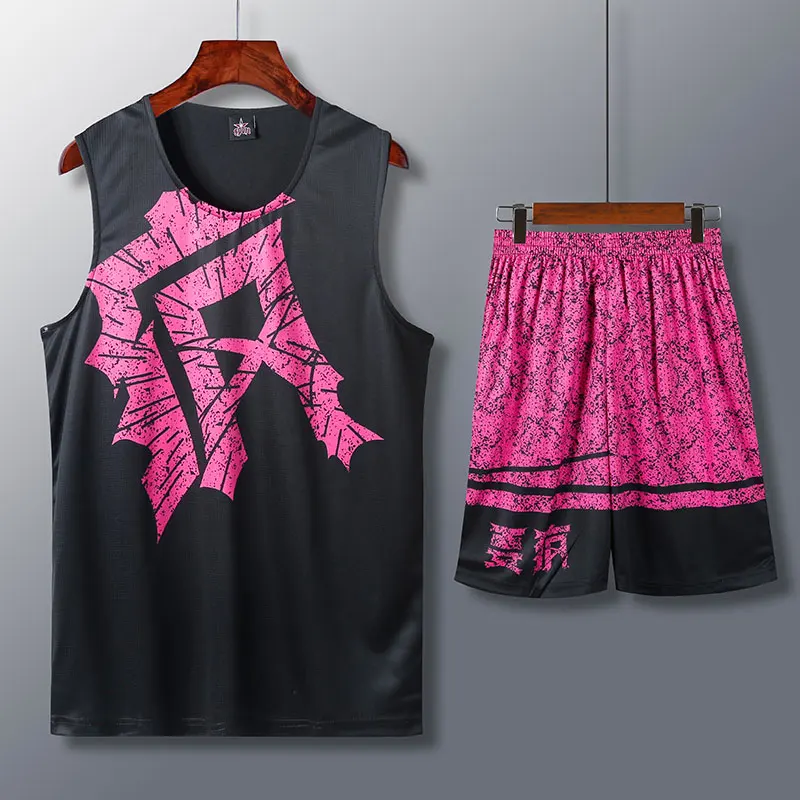 091 pink jerseys Мужская детская баскетбольная майка, набор, Униформа, спортивный комплект, одежда, баскетбольные майки, рубашки, быстросохнущие, с принтом команды, на заказ, логотип, номер, имя - Цвет: 091 pink jerseys