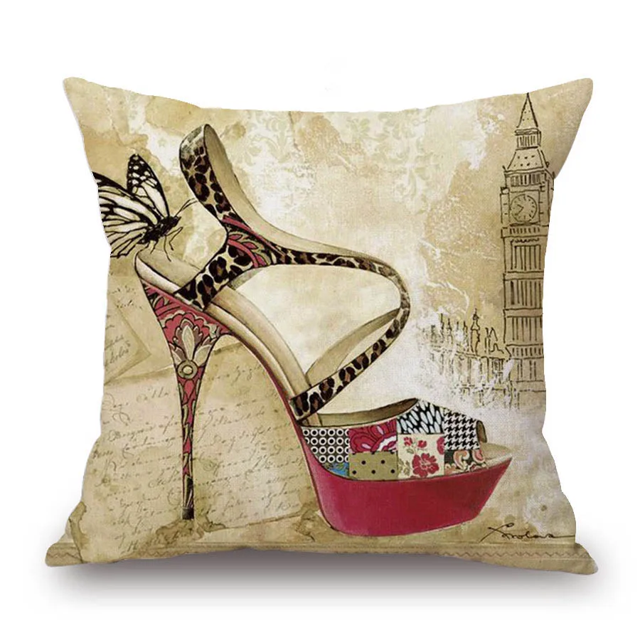 18 inches Cotton Linen Vintage Pillow Cases Flower Shoes Printed Cover Home Decorative Pillows | Дом и сад