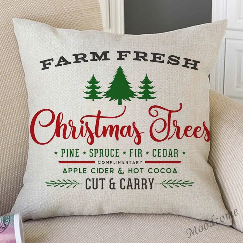 Merry Christmas Decoration Farm Fresh Tree Truck Nordic Sofa Throw Pillow Case Cotton Linen Xmas Art Car Cushion Cover | Дом и сад
