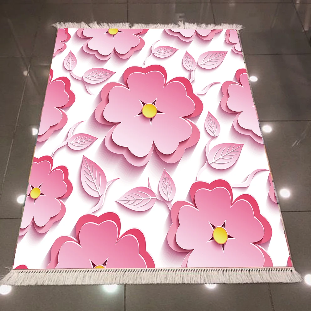 

Else White Floor Big Pink Flowers Floral 3d Pattern Microfiber Print Anti Slip Back Washable Decorative Kilim Area Rug Carpet
