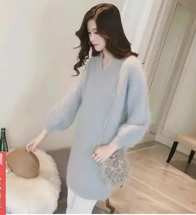 Gray Luxury clothes Sweaters fashion women korean style Dress knitting for womens warm sweaters Shaggy coat Knitted pullover B3963 - Color: Gray