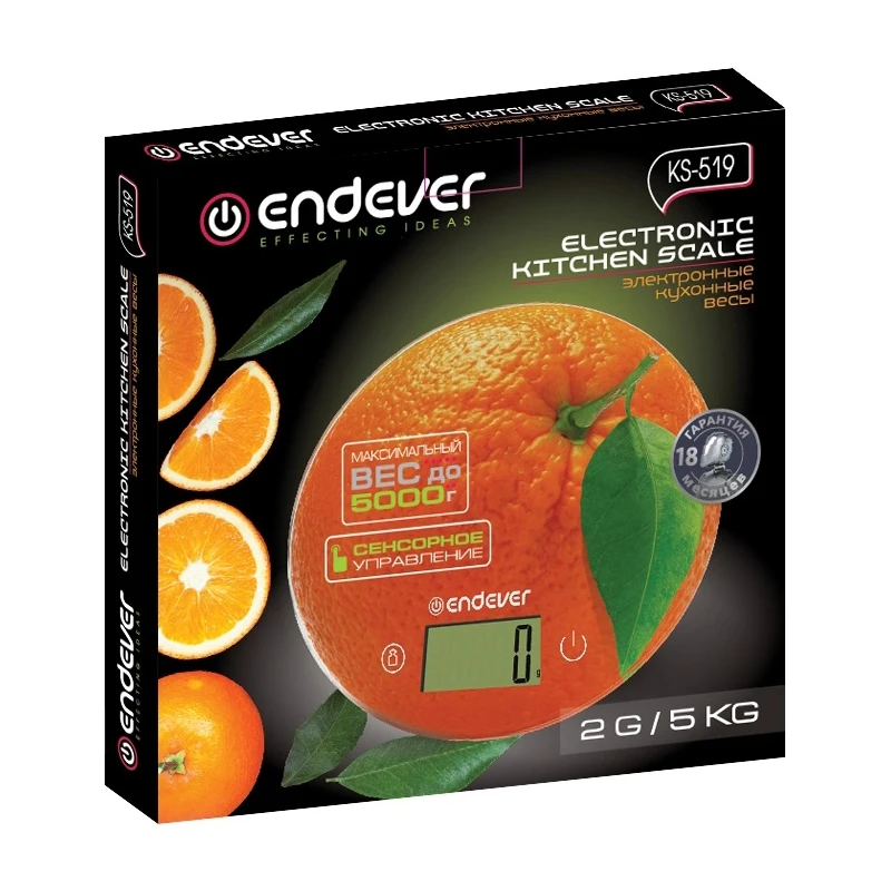 Кухонные весы Endever KS 519 (Максимальный вес 5 кг точность измерений 1 г сенсорное