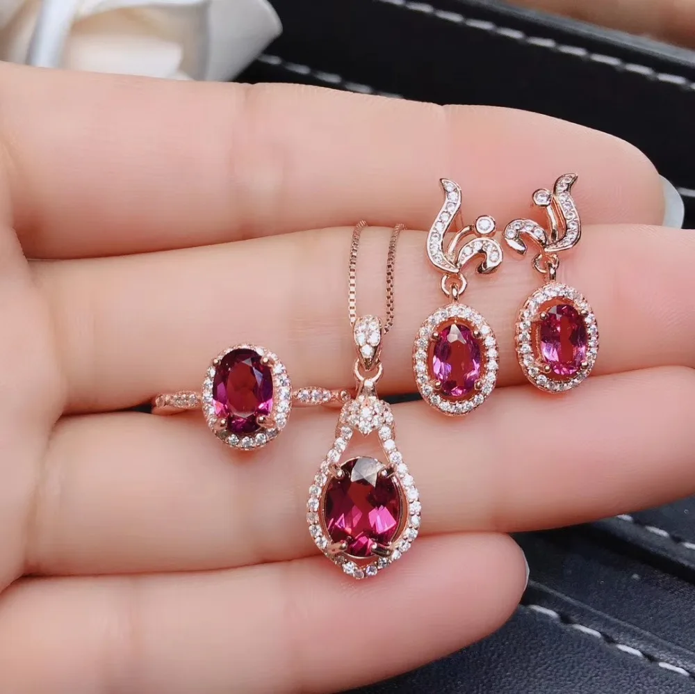 Женские серьги и кольцо из серебра 925 пробы с натуральным магниевым алюминиевым