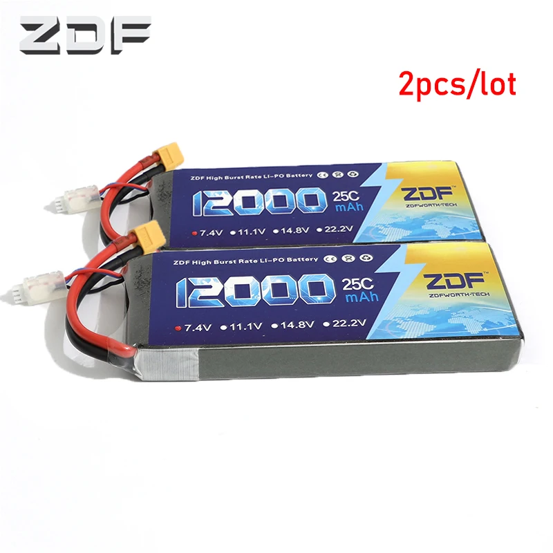 

ZDF 2pcs/lot RC Lipo Battery 7.4V 12000mah 25C 50C 2S AKKU Bateria For Quadcopter Helicopter Airplane Boat