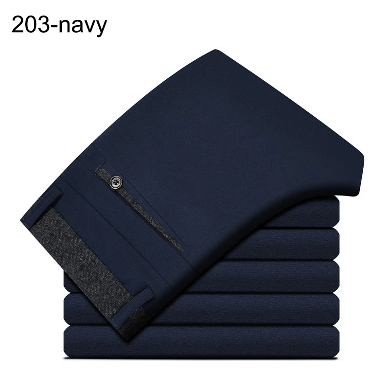 NIGRITY Brand Men Pants Casual Mens Business Male Trousers Classics Mid weight Straight Full Length Fashion breathing Pant 28-38 - Цвет: 203-navy