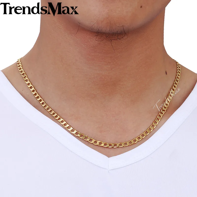 Trendsmax Для Мужчин's Цепочки и ожерелья Золото кубинской цепочка на шею для мужчин Для женщин; ; Прямая поставка; мужчины ювелирные подарки 4/8/10 мм KGNM48