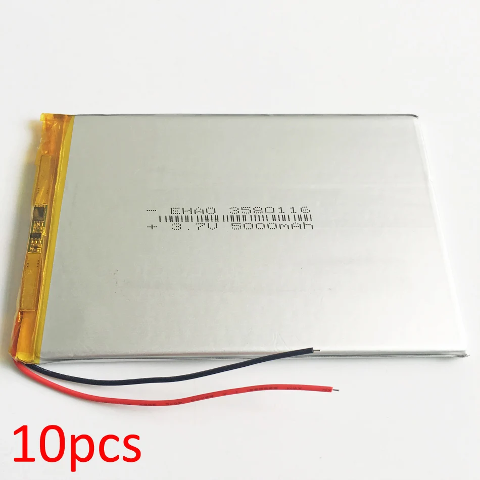 

Литий-полимерный аккумулятор, 10 шт., 3580116, 3,7 в, 5000 мАч, для GPS, DVD PAD, электронной книги, планшета, ПК, ноутбука, внешний аккумулятор