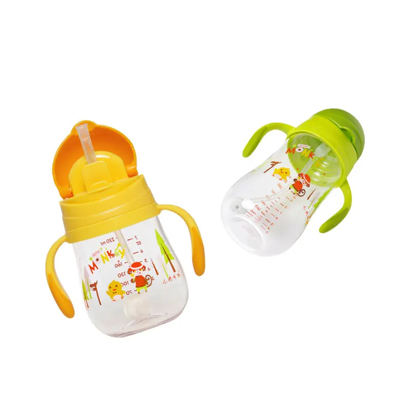 

shatter-proof spill-proof heat-resistant carton straw handle 220-320ml infant water bottle sippy baby cup on sale KD3327