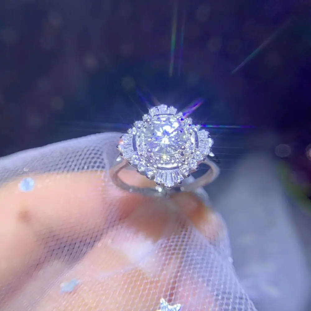 Женское кольцо с бриллиантами 1 0 карат инкрустация серебром | Украшения и