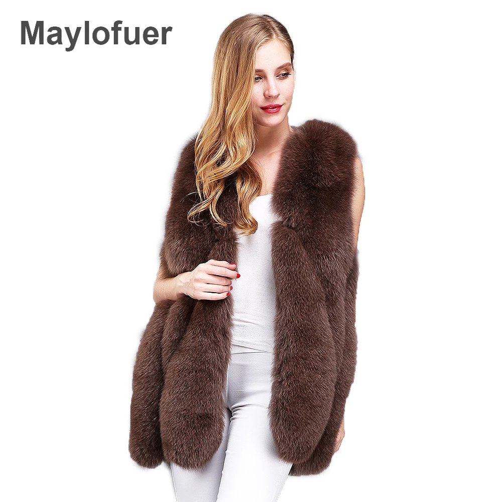 Женский меховой жилет Maylofuer из натурального меха синего лисьего оптовая