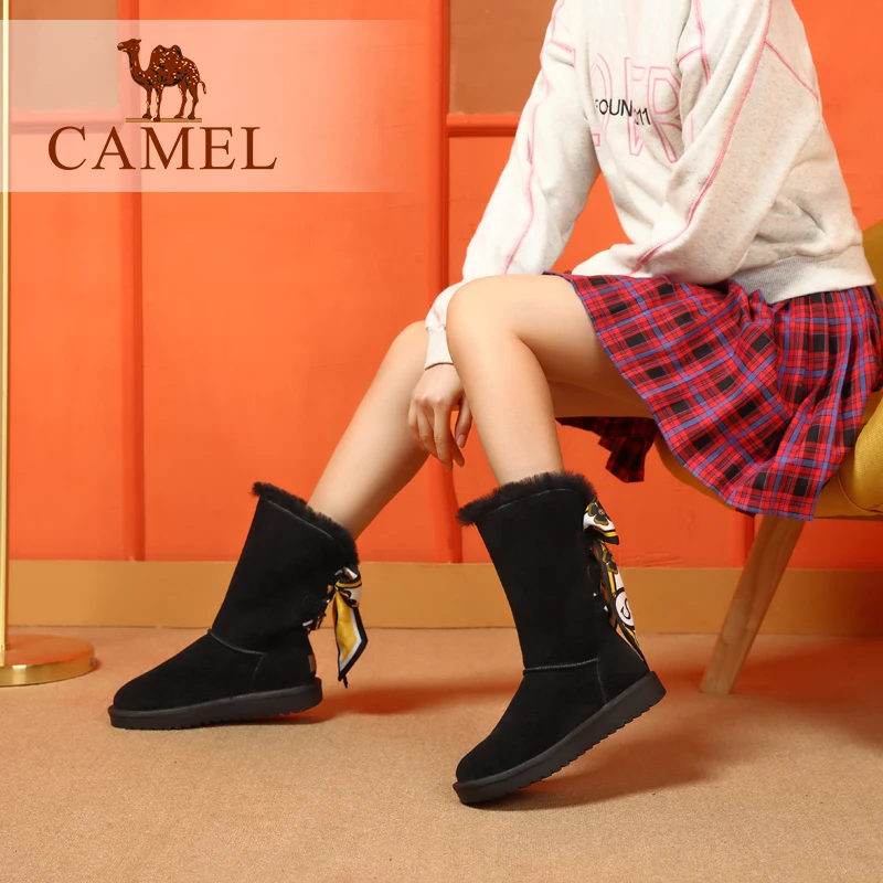 CAMEL/зимние сапоги Новинка 2018 года модные высокие на низком каблуке элегантный