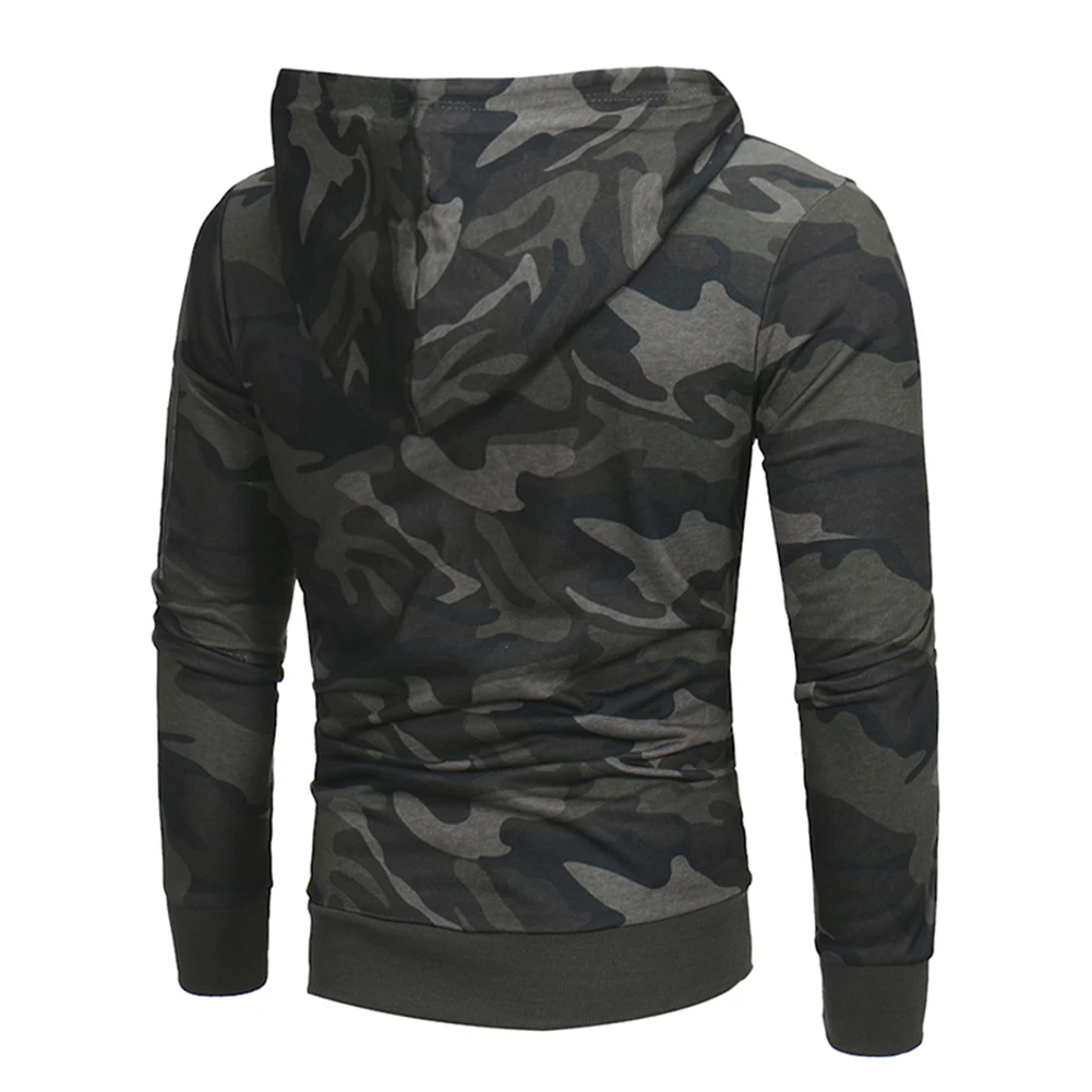Повседневное модные Для мужчин осень камуфляж печати Slim Fit пуловер Drawstring Hoodie|fashion