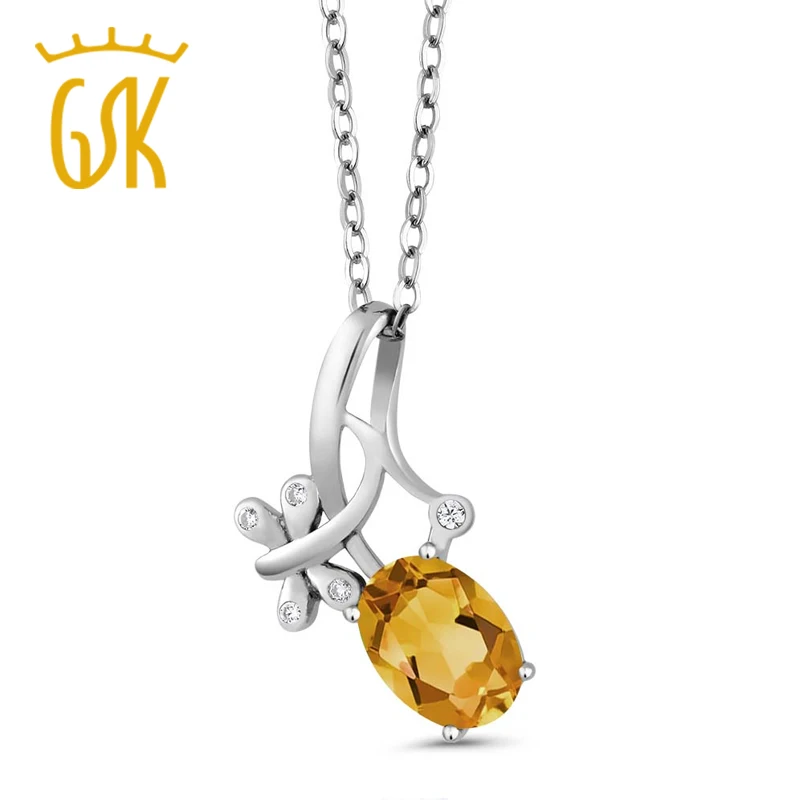 1.32 КТ овальной Желтый цитрин 925 Серебро кулон бабочки|pendant 925|pendant sterlingpendant sterling |