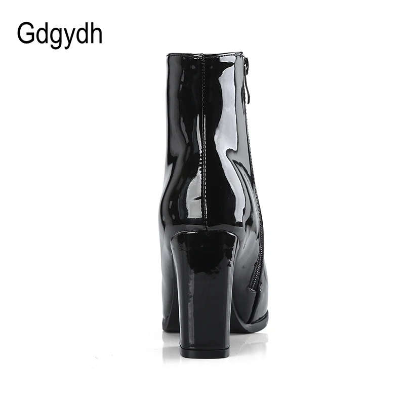 Женские ботильоны из лакированной кожи Gdgydh черные обувь на каблуке с острым