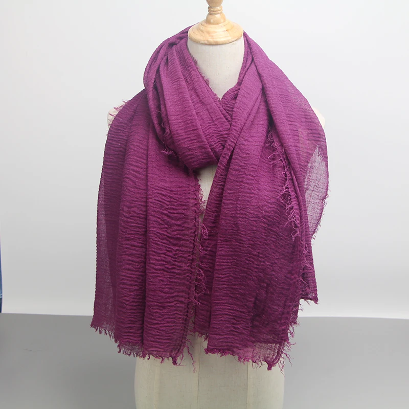 

50pcs/lot High Quality Plain 55 Colors Crinkled Bubble Scarf Shawl with Fringes Muslim Hijab Head Wrap Large Size