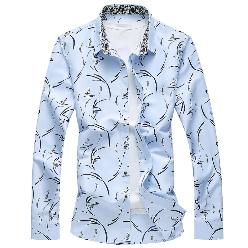 

Fashion Male spring High-grade pure cotton printing long sleeve shirts/men's lapel slim Fit Business shirt S-7XL