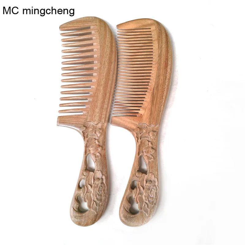 

MC Brand Handmade Comb Flower Carved Green Sandalwood Hair Combs Chinese Style Fashion Handle Nature Wooden Comb Brush Hair