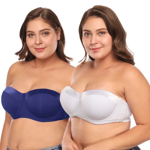 Navy n White 2PK женский бюстгальтер без бретелек с до G чашки половина чашка большого размера балконет бюстгальтер с многоходовыми съемными бретелями JM059-2 - Цвет: Navy n White