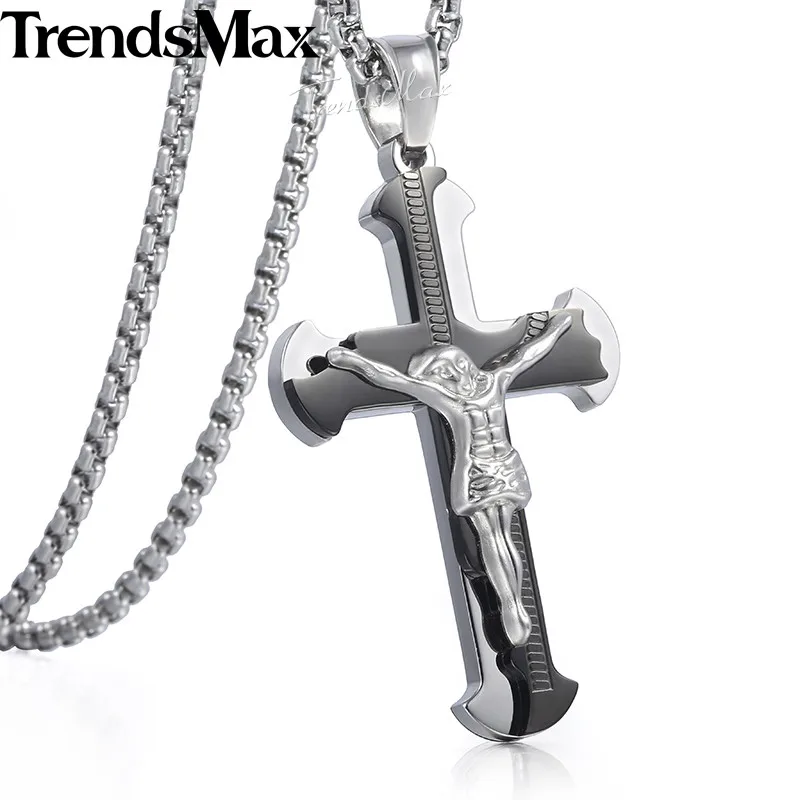 Trendsmax Христос Иисус кусок ожерелье Подвеска Крест для мужчин Нержавеющая сталь