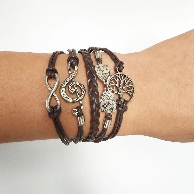 LELX Antique Bird Charm Leather Bracelet Various Style &amp LOVE Anchor Charms Infinity Bracelets Wholesale Jewelry | Украшения и