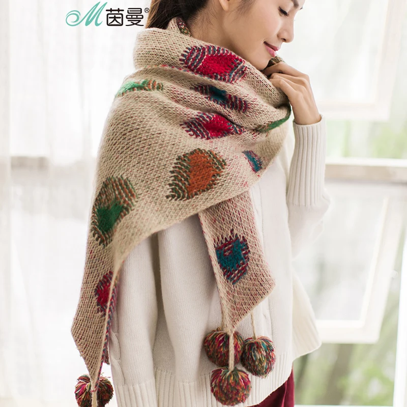 INMAN Spring Autumn And Winter Super Long Wool Warm Knitting Hairball Scarf | Аксессуары для одежды