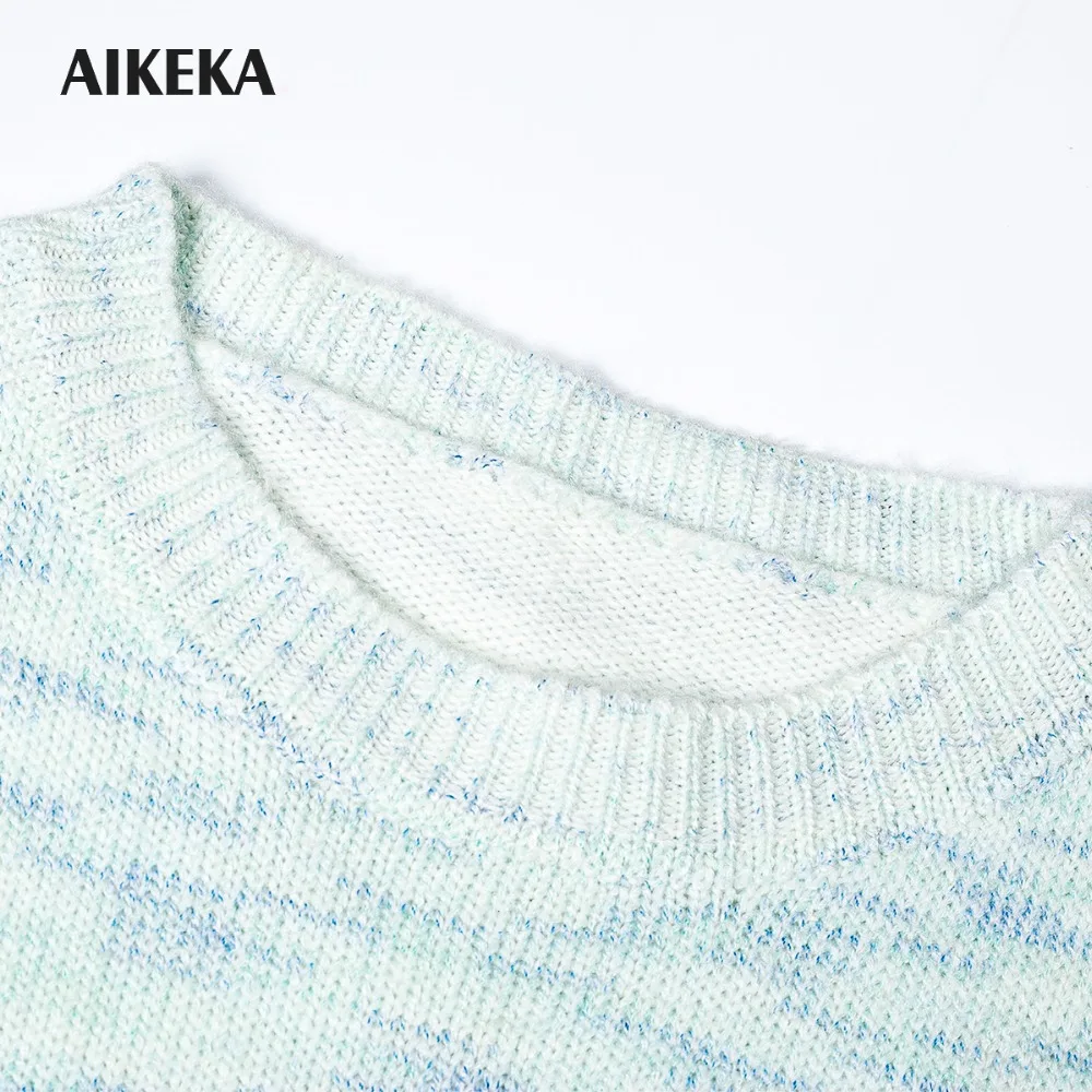 Осенне-зимняя Дамская обувь Топ круглым вырезом свитер женский вязаный тонкий