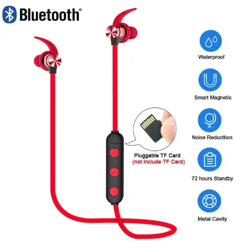 Беспроводные Bluetooth наушники Поддержка TF/sd-карты Магнитная водонепроницаемая