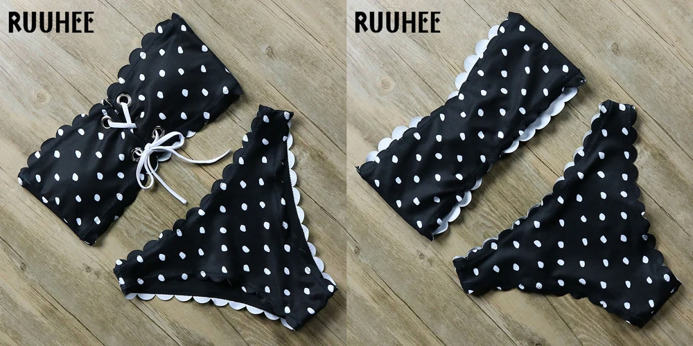 RUUHEE, бикини, сексуальный купальник, женский купальник,, бандаж, спереди, с завязками, бикини, набор, в горошек, купальник, пуш-ап, мягкий, летняя пляжная одежда