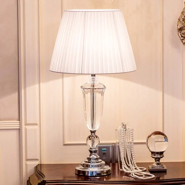 

Modern Crystal Bedroom Table Lamp Fabric Lampshade Living Room Decoration Besides Lamps Home Decoration Light Indoor Lighting