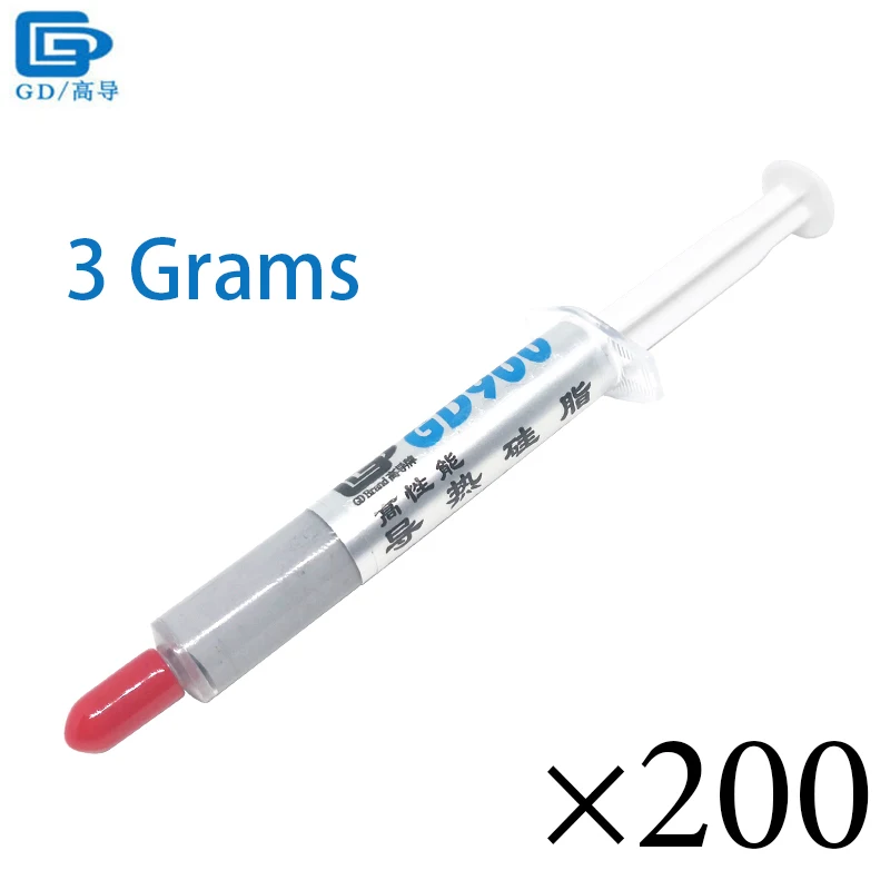 

200PCS High Performance GD900 Thermal Conductive Grease Paste Silicone Plaster Heatsink Compound Gray Net Weight 3 Grams SY3