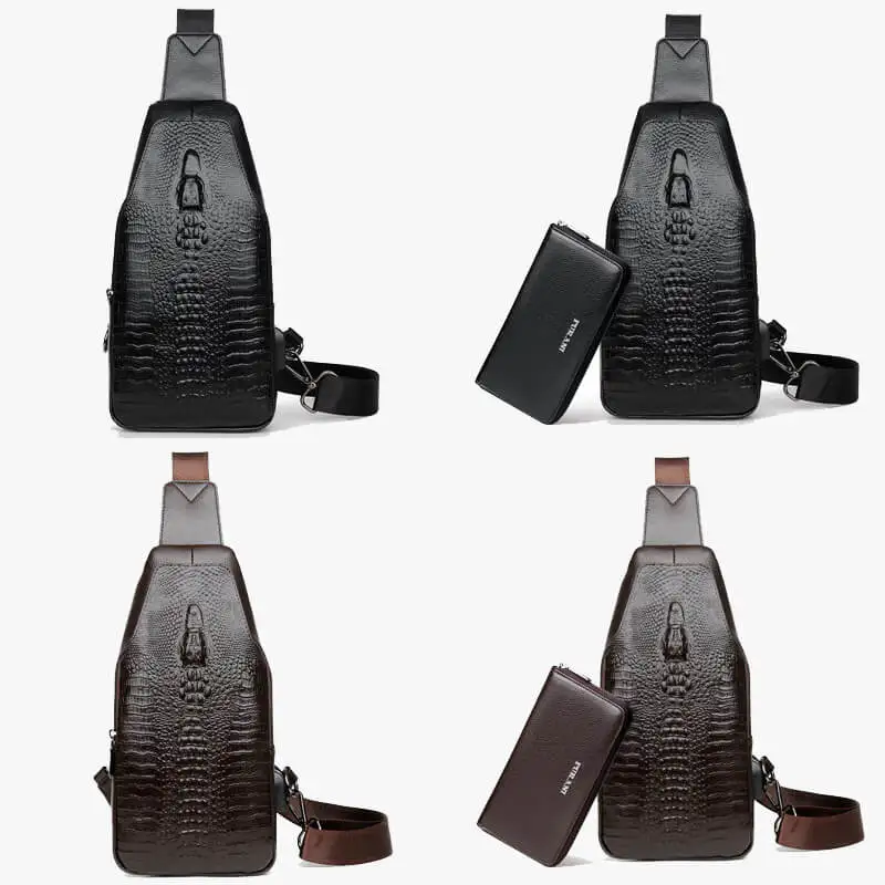 purani vintage crocodile alligator leather bag men chest pack crossbody bags men shoulder messenger sling bag travel zipper bags free global shipping