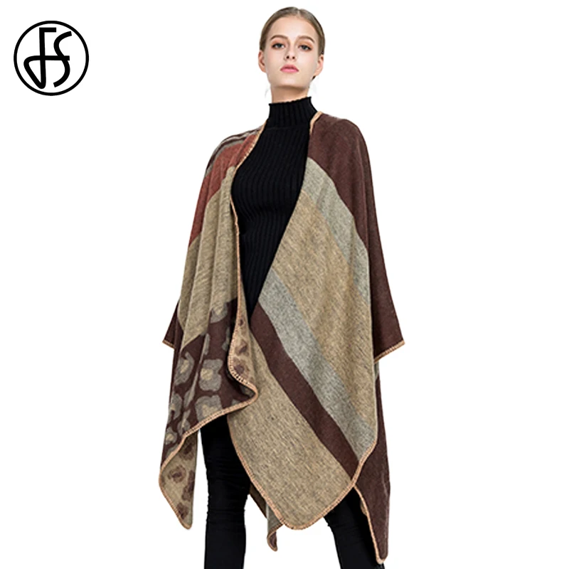 FS кашемировое пончо шарф для женщин пашмины цветные в полоску Feminino Inverno пальто
